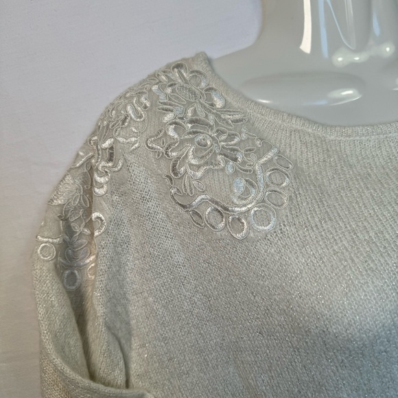 Medium Vintage ELLE knit sweater, metallic thread knit, boat neck A4Q24-6 - Picture 4 of 13